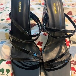 PrettyLittleThing Shiny Black Strappy Heels